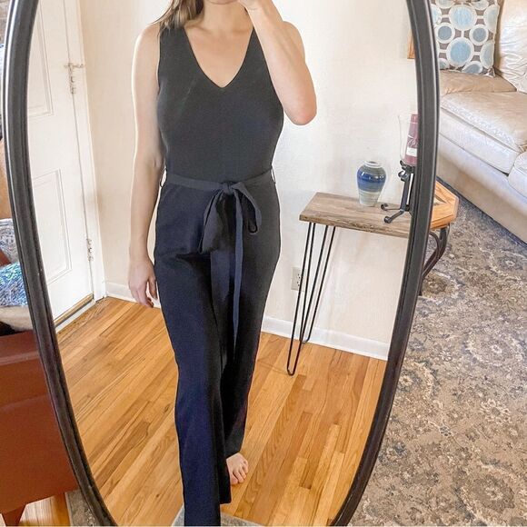 Theory Knit Tie Waist Jumpsuit Black - Picture 1 of 8